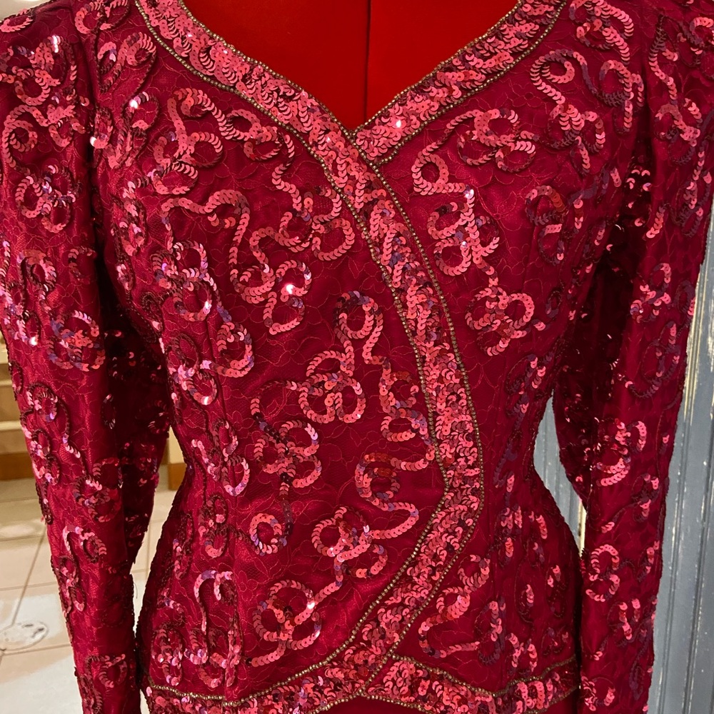 Size 12 fushia sequined satin 2piece formal